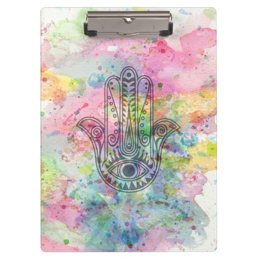 HAMSA Hand Symbol Farbige Wasserfarbe Klemmbrett (Vorderseite)