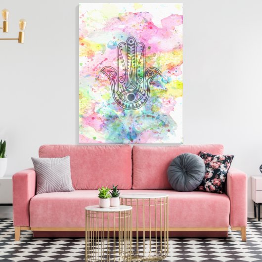HAMSA Hand Symbol Farbige Wasserfarbe Leinwanddruck (Insitu (Wohnzimmer))