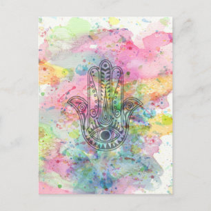 HAMSA Hand Symbol Farbige Wasserfarbe Postkarte