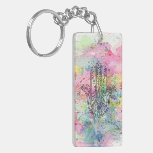 HAMSA Hand Symbol Farbige Wasserfarbe Schlüsselanhänger (Vorderseite links)