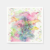 HAMSA Hand Symbol Farbige Wasserfarbe Serviette (Vorderseite)