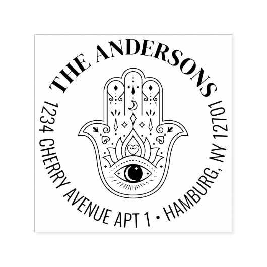 Hamsa Hand von Fatima Evil Eye Rücksendeadresse Permastempel (Design)