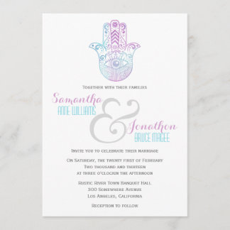 Hamsa Hand Wedding Lila und blau Einladung