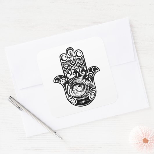 Hamsa Hand Zendoodle Quadratischer Aufkleber (Umschlag)