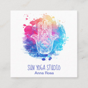 *~* Hamsa Handaugen-Yoga-heiliges Aquarell Quadratische Visitenkarte