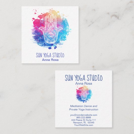 *~* Hamsa Handaugen-Yoga-heiliges Aquarell Quadratische Visitenkarte (Vorne/Hinten)