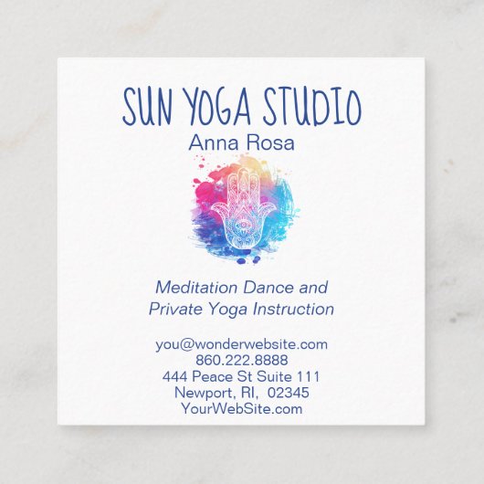 *~* Hamsa Handaugen-Yoga-heiliges Aquarell Quadratische Visitenkarte (Rückseite)