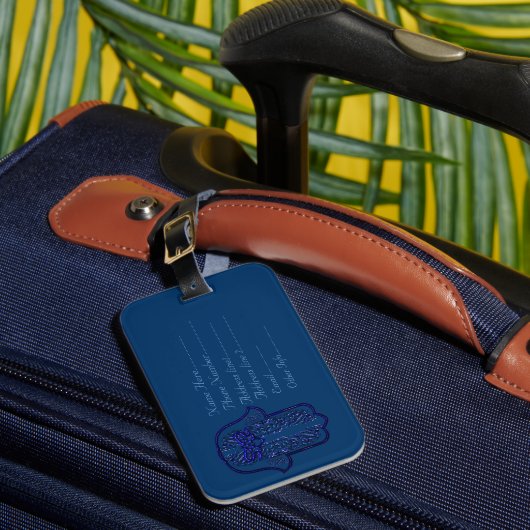 Hamsa Handfeat: Herz (blau) Gepäckanhänger (Vorderseite Insitu 1)