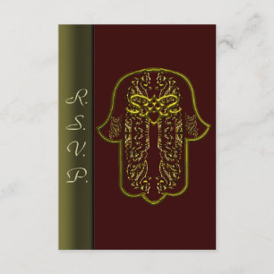 Hamsa Handfeat: Herz (Hochzeit) (Golden) RSVP Karte