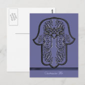 Hamsa Handfeat: Herz (Silbereffekt) Postkarte (Vorne/Hinten)