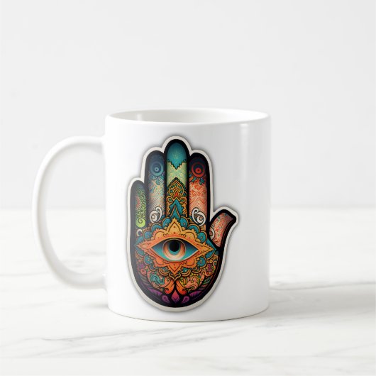 Hamsa Handklassische Tasse, 11 oz Kaffeetasse (Links)