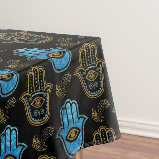 Hamsa Handmuster - Gold und blaues Glas Tischdecke (Beispiel)
