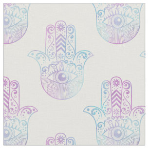 Hamsa Handmuster lila und blau Stoff