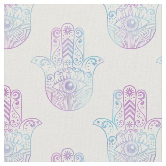 Hamsa Handmuster lila und blau Stoff (Nahaufnahme)