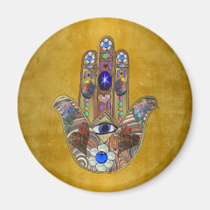 Hamsa-Herzen Blumen-Opal-Kunst auf Gold Magnet