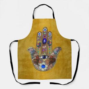 Hamsa Herzen Blumen Opal Kunst auf Gold Schürze