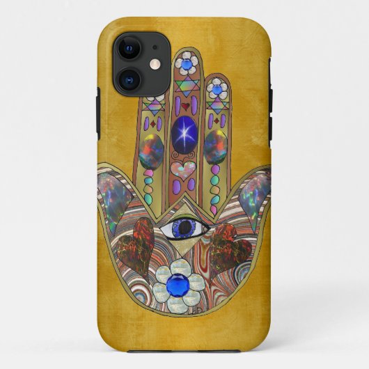 Hamsa Hört Blume Opal Art on Gold Case-Mate iPhone Hülle (Rückseite)