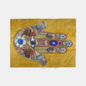 Hamsa Hört Blume Opal Art on Gold Fleecedecke (Vorderseite (Horizontal))