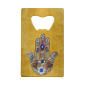 Hamsa Hört Blume Opal Art on Gold Geldbeutel Flaschenöffner (Rückseite)