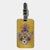 Hamsa Hört Blume Opal Art on Gold Gepäckanhänger (Vorderseite vertikal)
