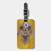 Hamsa Hört Blume Opal Art on Gold Gepäckanhänger (Vorderseite vertikal)