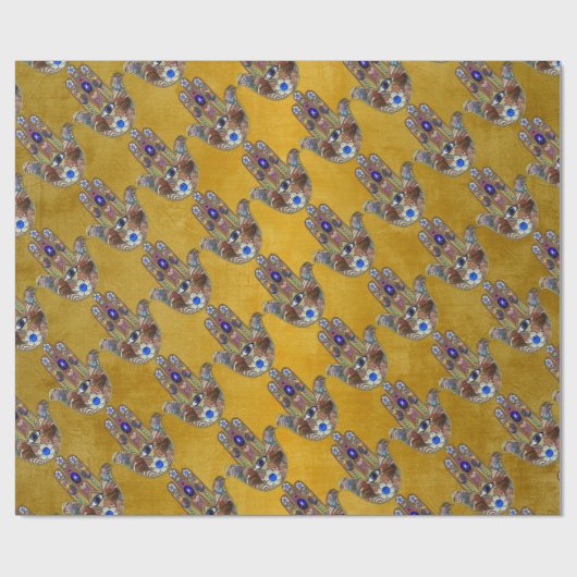 Hamsa Hört Blume Opal Art on Gold Geschenkpapier (Flach)