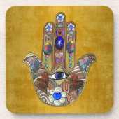 Hamsa Hört Blume Opal Art on Gold Getränkeuntersetzer (Vorderseite)