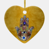 Hamsa Hört Blume Opal Art on Gold Keramik Ornament (Vorne)