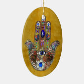 Hamsa Hört Blume Opal Art on Gold Keramikornament (Rechts)