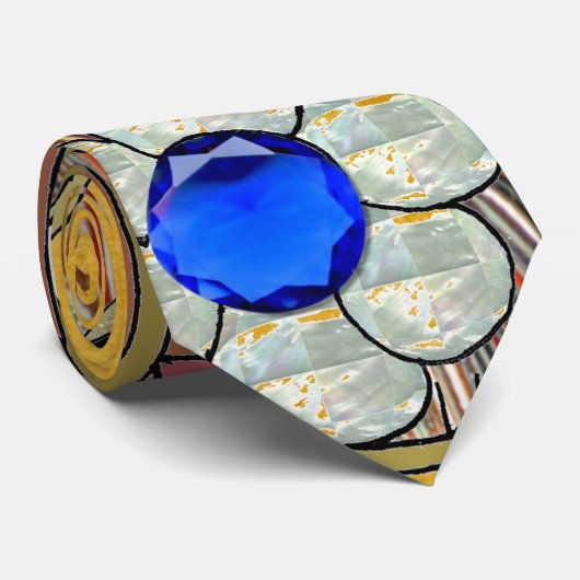 Hamsa Hört Blume Opal Art on Gold Krawatte (Gerollt)