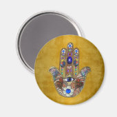 Hamsa Hört Blume Opal Art on Gold Magnet (Vorderseite/Rückseite)