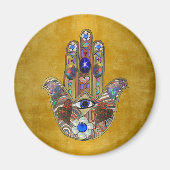 Hamsa Hört Blume Opal Art on Gold Magnet (Vorne)
