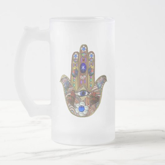 Hamsa Hört Blume Opal Art on Gold Mattglas Bierglas (Links)