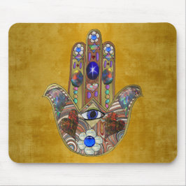 Hamsa Hört Blume Opal Art on Gold Mousepad
