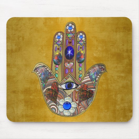 Hamsa Hört Blume Opal Art on Gold Mousepad (Vorne)