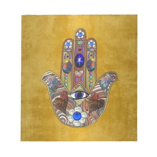 Hamsa Hört Blume Opal Art on Gold Notizblock (Vorderseite)