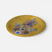 Hamsa Hört Blume Opal Art on Gold Pappteller (Schrägansicht)