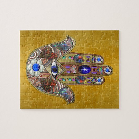 Hamsa Hört Blume Opal Art on Gold Puzzle (Horizontal)