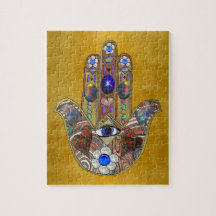Hamsa Hört Blume Opal Art on Gold