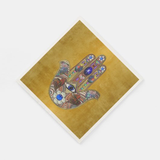 Hamsa Hört Blume Opal Art on Gold Serviette (Ecke)