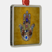 Hamsa Hört Blume Opal Art on Gold Silbernes Ornament (Rechts)