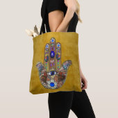 Hamsa Hört Blume Opal Art on Gold Tasche (Von Nahem)