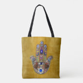 Hamsa Hört Blume Opal Art on Gold Tasche (Rückseite)