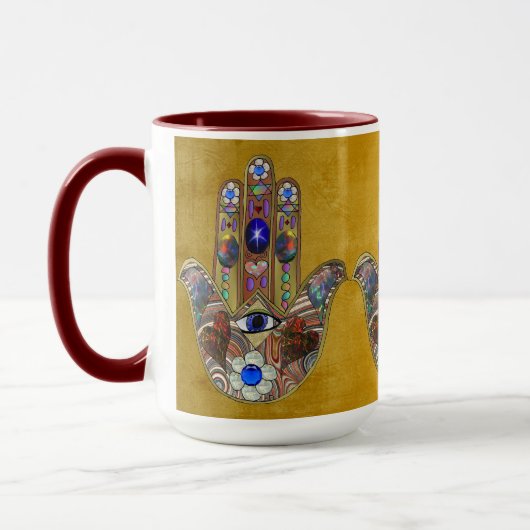 Hamsa Hört Blume Opal Art on Gold Tasse (Links)