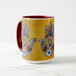 Hamsa Hört Blume Opal Art on Gold Tasse