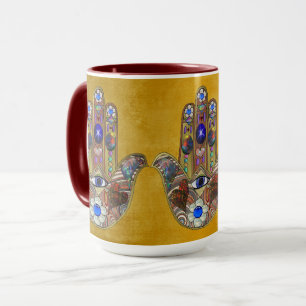 Hamsa Hört Blume Opal Art on Gold Tasse