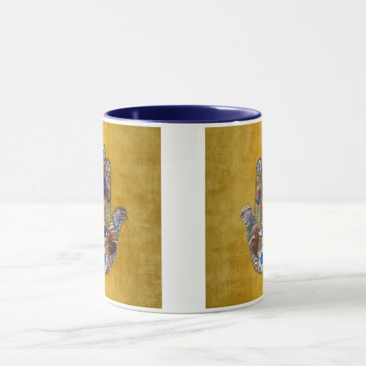 Hamsa Hört Blume Opal Art on Gold Tasse (Zentrum)