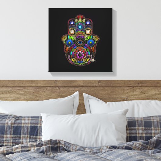 Hamsa Leinwand Black (Insitu (Schlafzimmer))