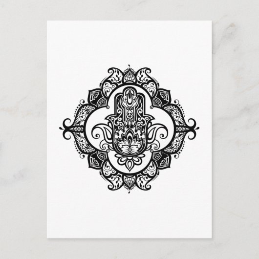 Hamsa mit Ethnic Ornaments Doodle Postkarte (Vorderseite)