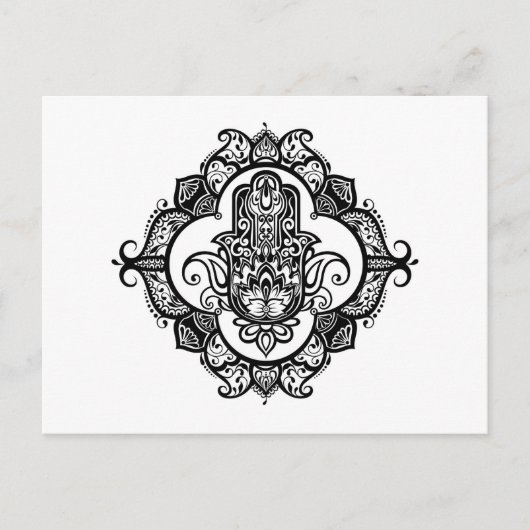 Hamsa mit Ethnic Ornaments Doodle Postkarte (Vorderseite)